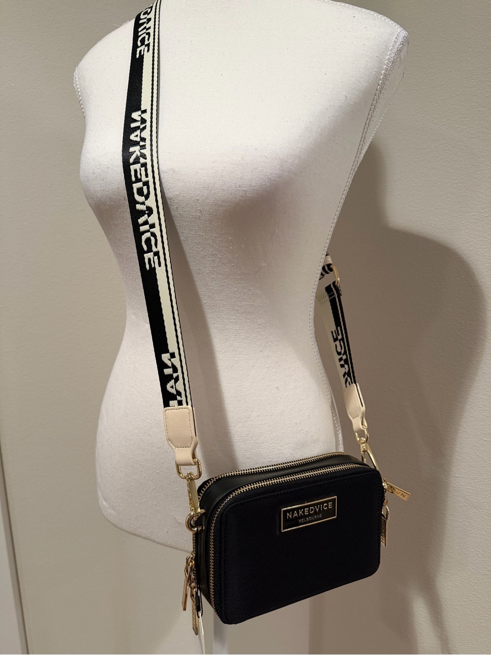 NAKEDVICE Black Crossbody Bag with Branded Strap